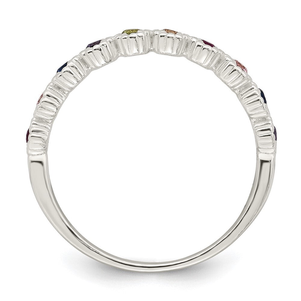 Sterling Silver Polished Rainbow CZ Ring Size 7