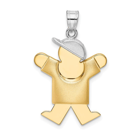 14k Two-Tone Gold Puffed Boy with Hat on Right Engravable Charm