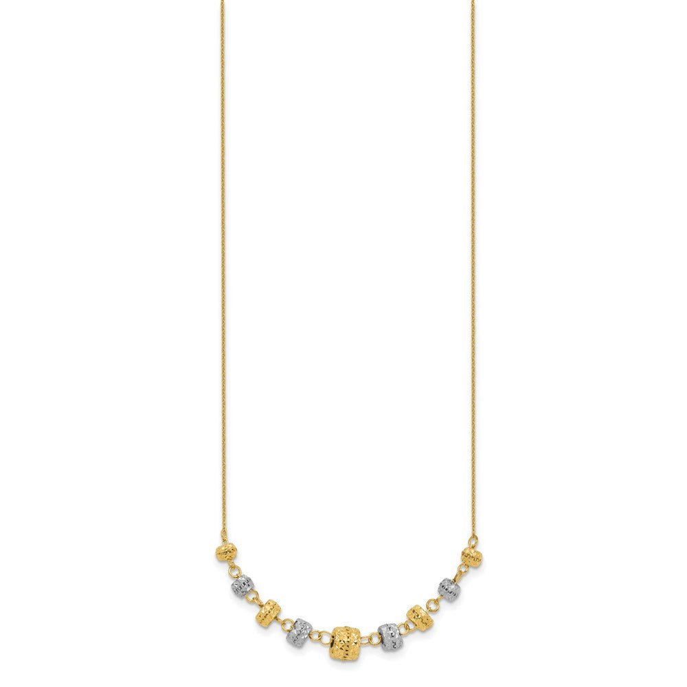 14k Two-tone Gold Diamond-cut Polished Graduated Barrels Necklace