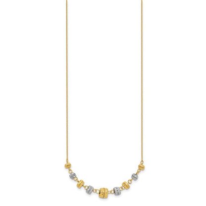 14k Two-tone Gold Diamond-cut Polished Graduated Barrels Necklace