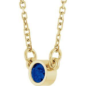 14k Yellow Gold Lab-Grown Blue Sapphire Solitaire 16" Necklace for Women