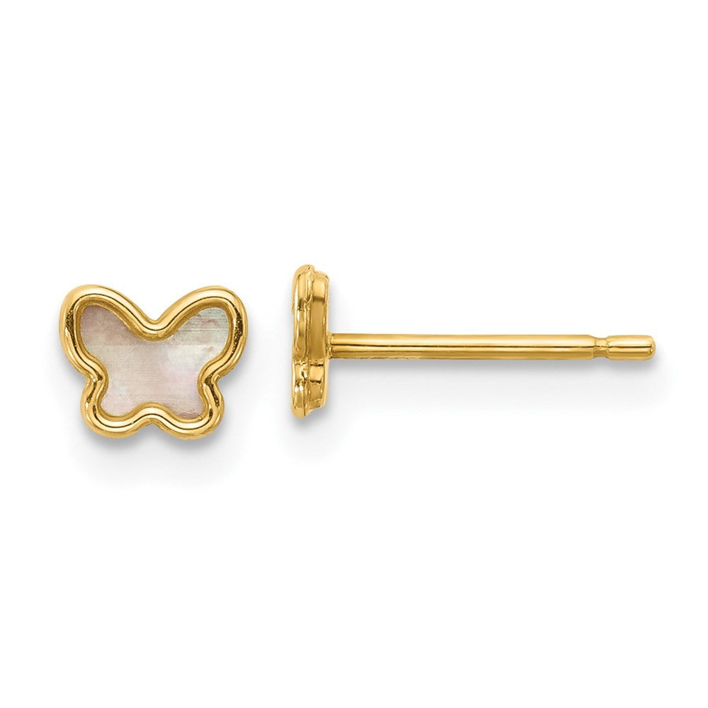 14k Yellow Gold Polished Mother of Pearl Butterfly Earrings