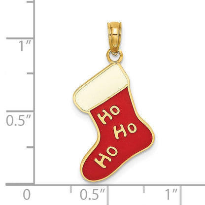 14k Yellow Gold Enamel HO HO HO Christmas Stocking Charm