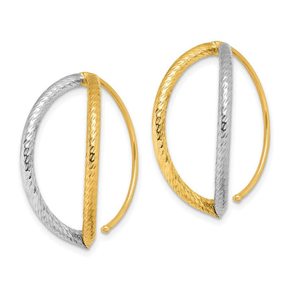 14k Yellow Gold Rhodium Diamond-Cut Dangle Threader Earrings