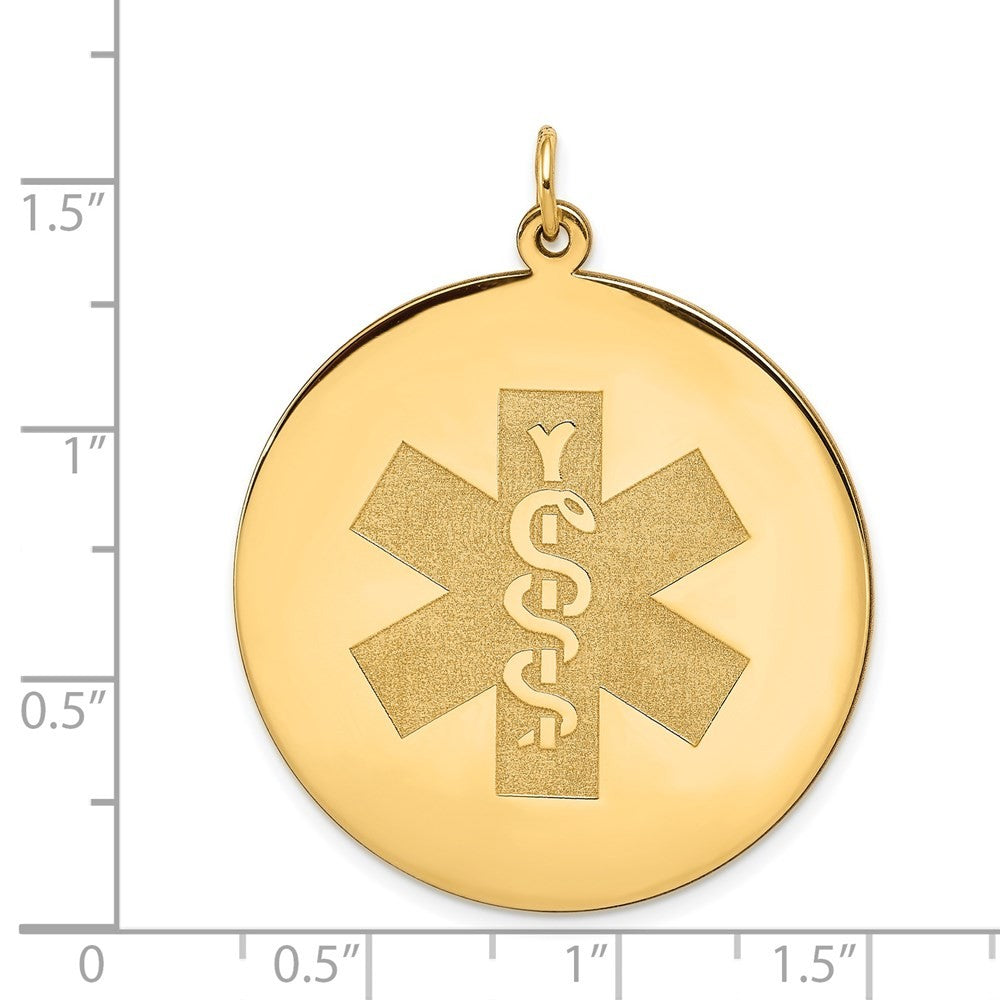 14k Yellow Gold 32mm Round Non-enameled Medical Jewelry Pendant