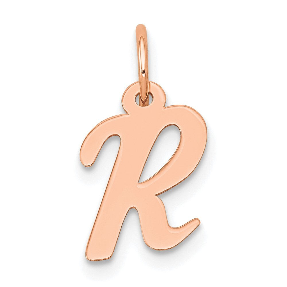 14k Rose Gold Small Script Letter R Initial Charm Pendant for Women