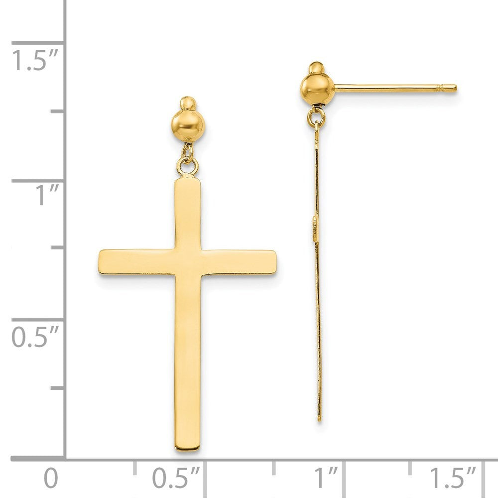 14k Yellow Gold Cross Dangle Earrings