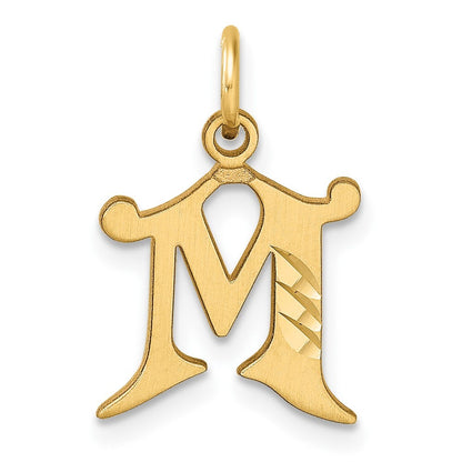 14k Yellow Gold Diamond-cut Letter M Initial Charm Pendant for Women