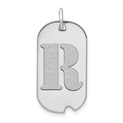 14k White Gold Polished Letter R Initial Dog Tag Pendant for Women