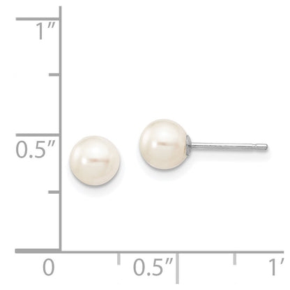 14k White Gold 5-6mm White Round Freshwater Cultured Pearl Stud Earrings
