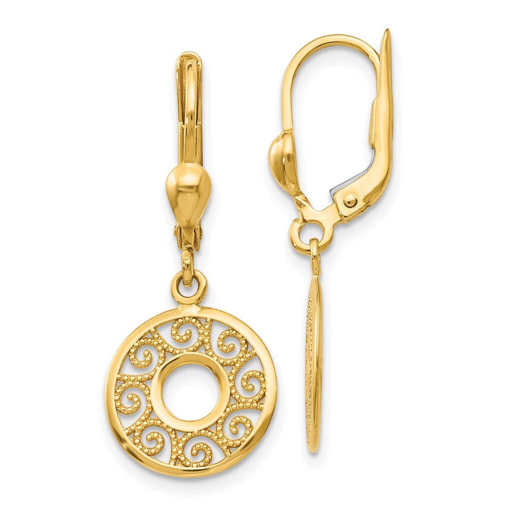 14k Yellow Gold Drop Dangle Filigree Earrings