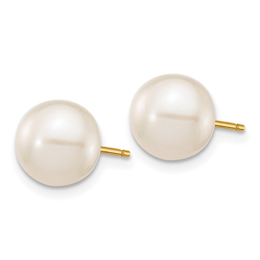 14k Yellow Gold 8-9mm White Round Freshwater Cultured Pearl Stud Earrings