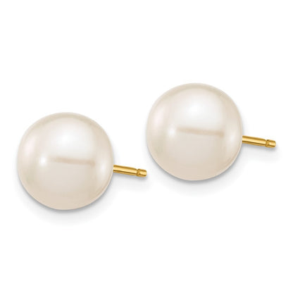 14k Yellow Gold 8-9mm White Round Freshwater Cultured Pearl Stud Earrings