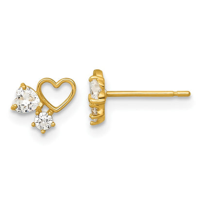 14k Yellow Gold Polished Cubic Zirconia Hearts Stud Earrings Gift for Women