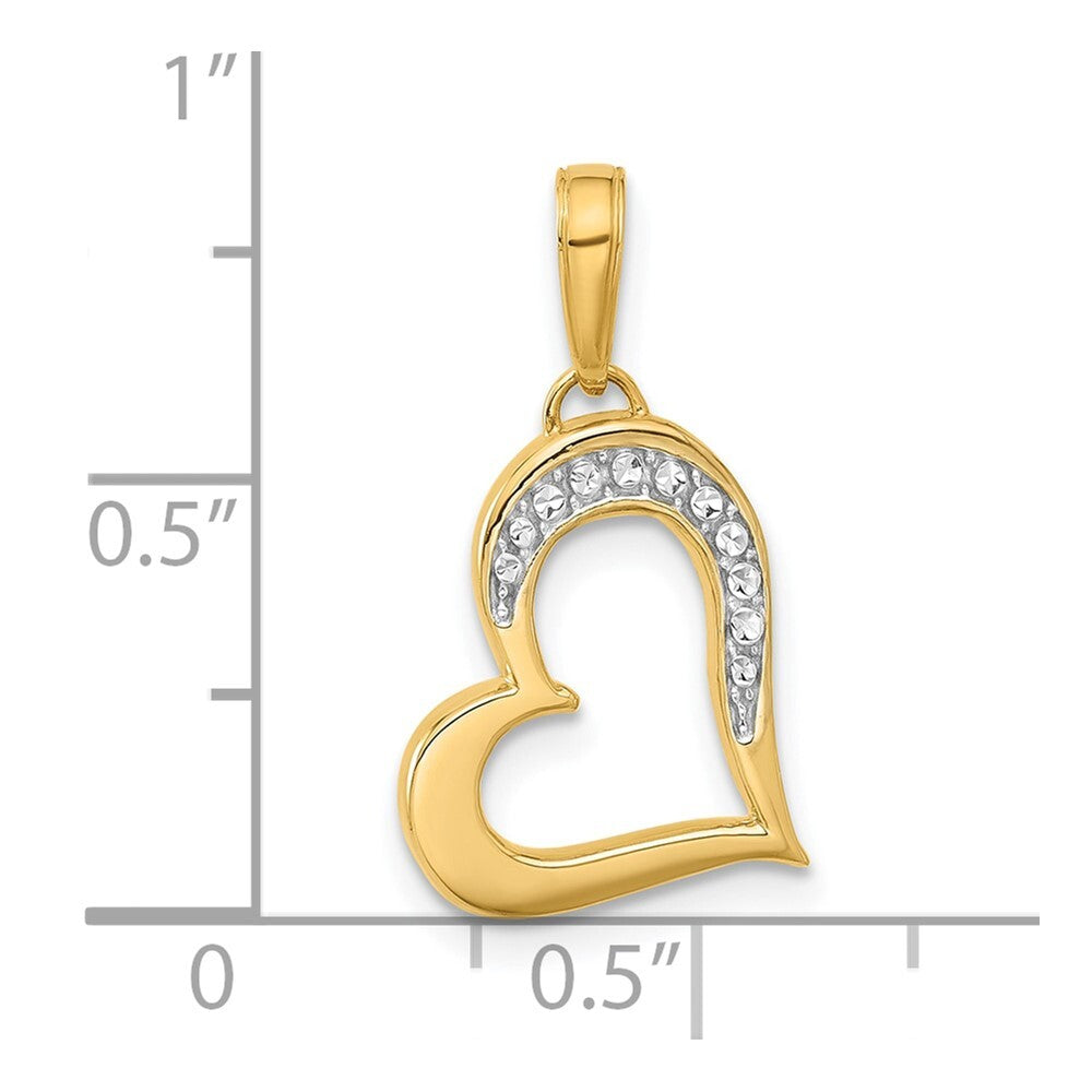 14k Yellow Gold and White Rhodium Diamond-Cut Heart Pendant for Women