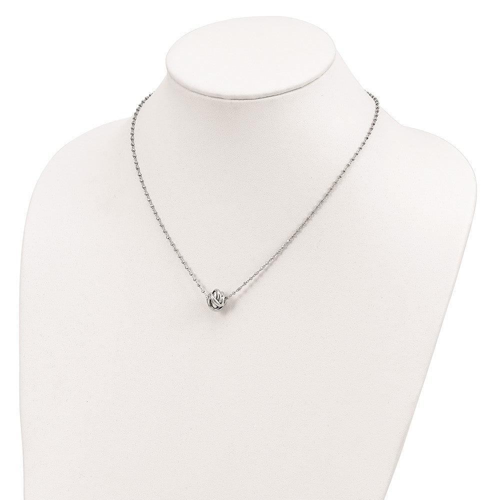 Sterling Silver Rhodium-plated Polished Love Knot Diamond-Cut Chain Necklace