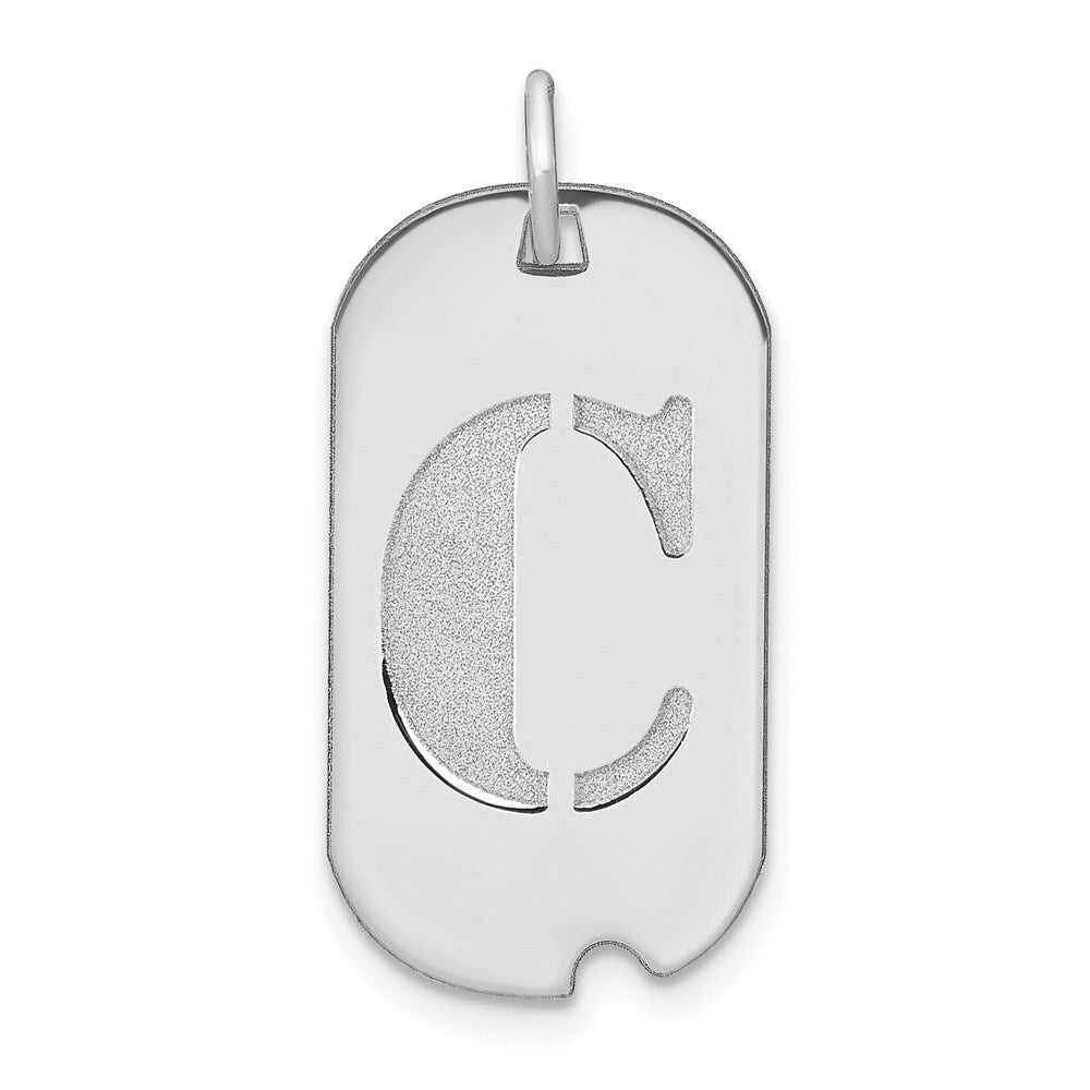 14k White Gold Polished Letter C Initial Dog Tag Pendant for Women