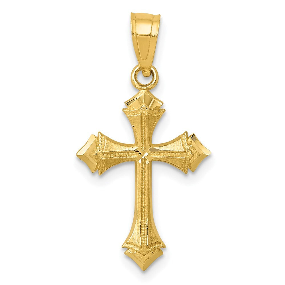 14k Yellow Gold Diamond-cut Passion Cross Charm Pendant for Women