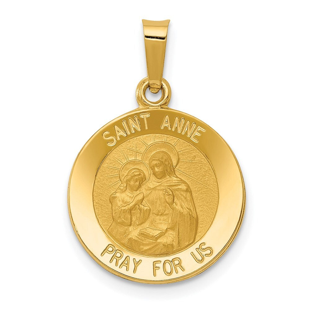 14k Yellow Gold Polished and Satin St. Anne Medal Hollow Pendant for Women