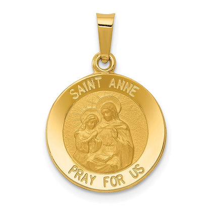 14k Yellow Gold Polished and Satin St. Anne Medal Hollow Pendant for Women