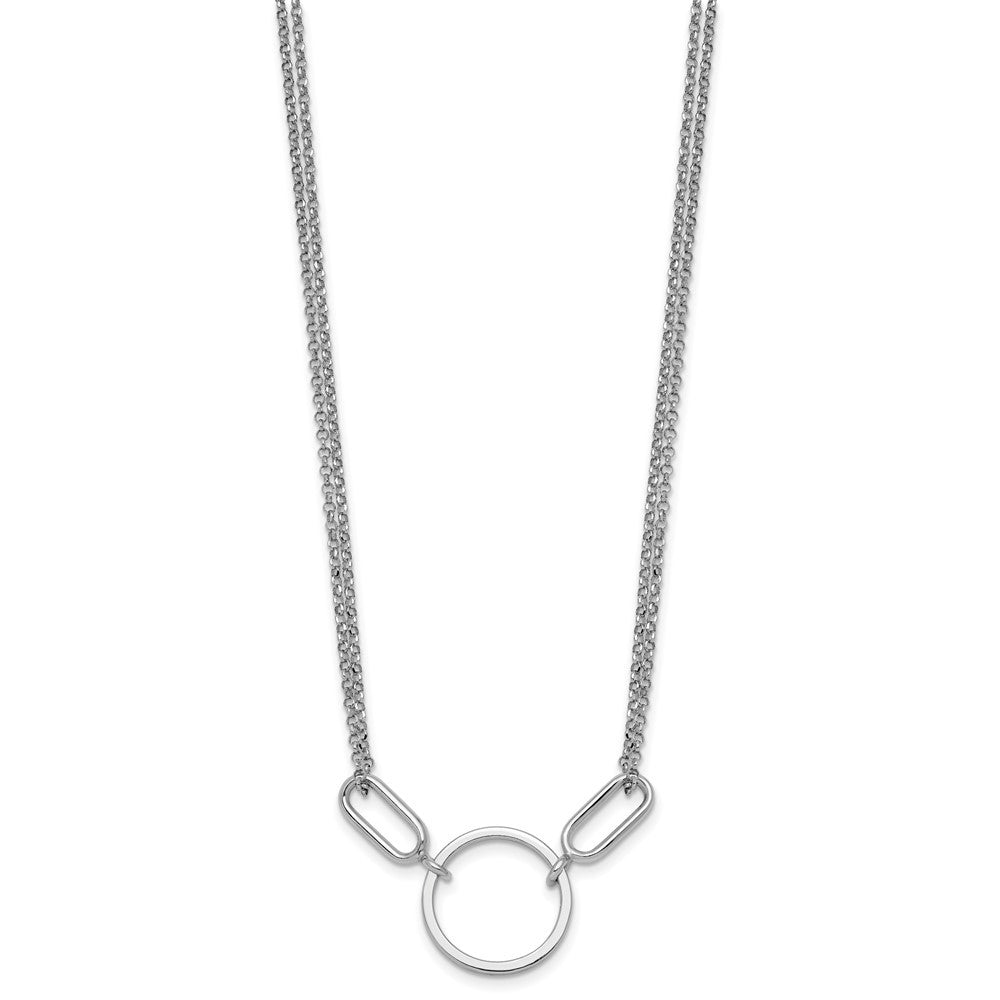 Sterling Silver Rhodium-plated Polished Circle 16" with 1" Ext Necklace