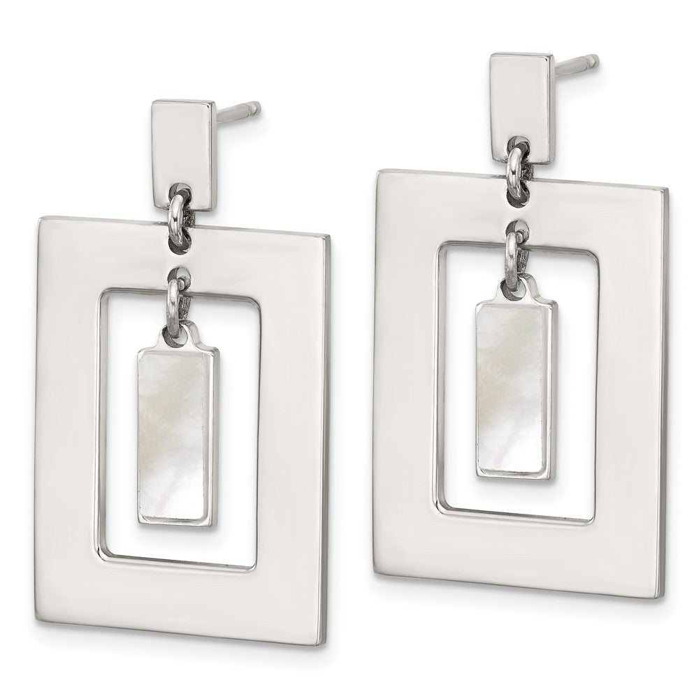 Sterling Silver Open Rectangle with Mother of Pearl Dangle Earrings