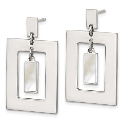 Sterling Silver Open Rectangle with Mother of Pearl Dangle Earrings