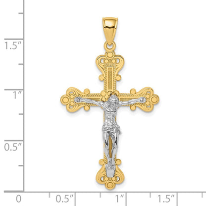 14k Two-tone Gold Engraved Crucifix Charm Pendant for Women