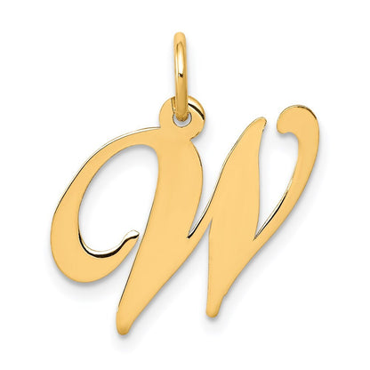 14k Yellow Gold Medium Fancy Script Letter W Initial Charm Pendant for Women