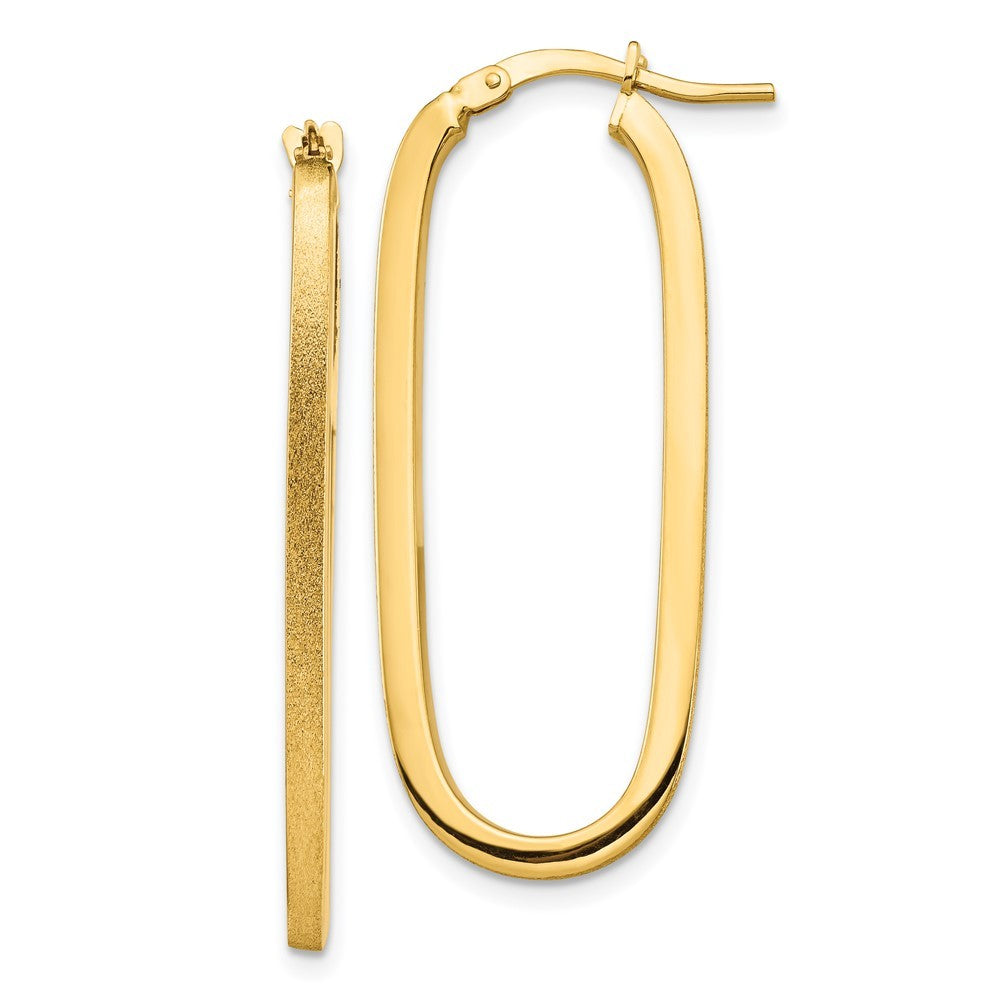 14k Yellow Gold Polished & Satin 2mm Oval Hoop Earrings