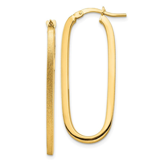 14k Yellow Gold Polished & Satin 2mm Oval Hoop Earrings