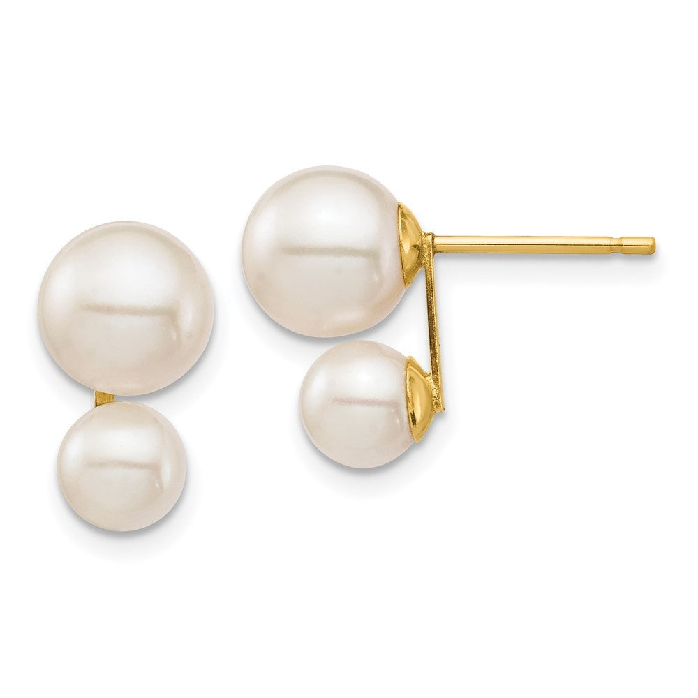 14k Yellow Gold 5mm Round Freshwater Cultured Double Pearl Post Earrings