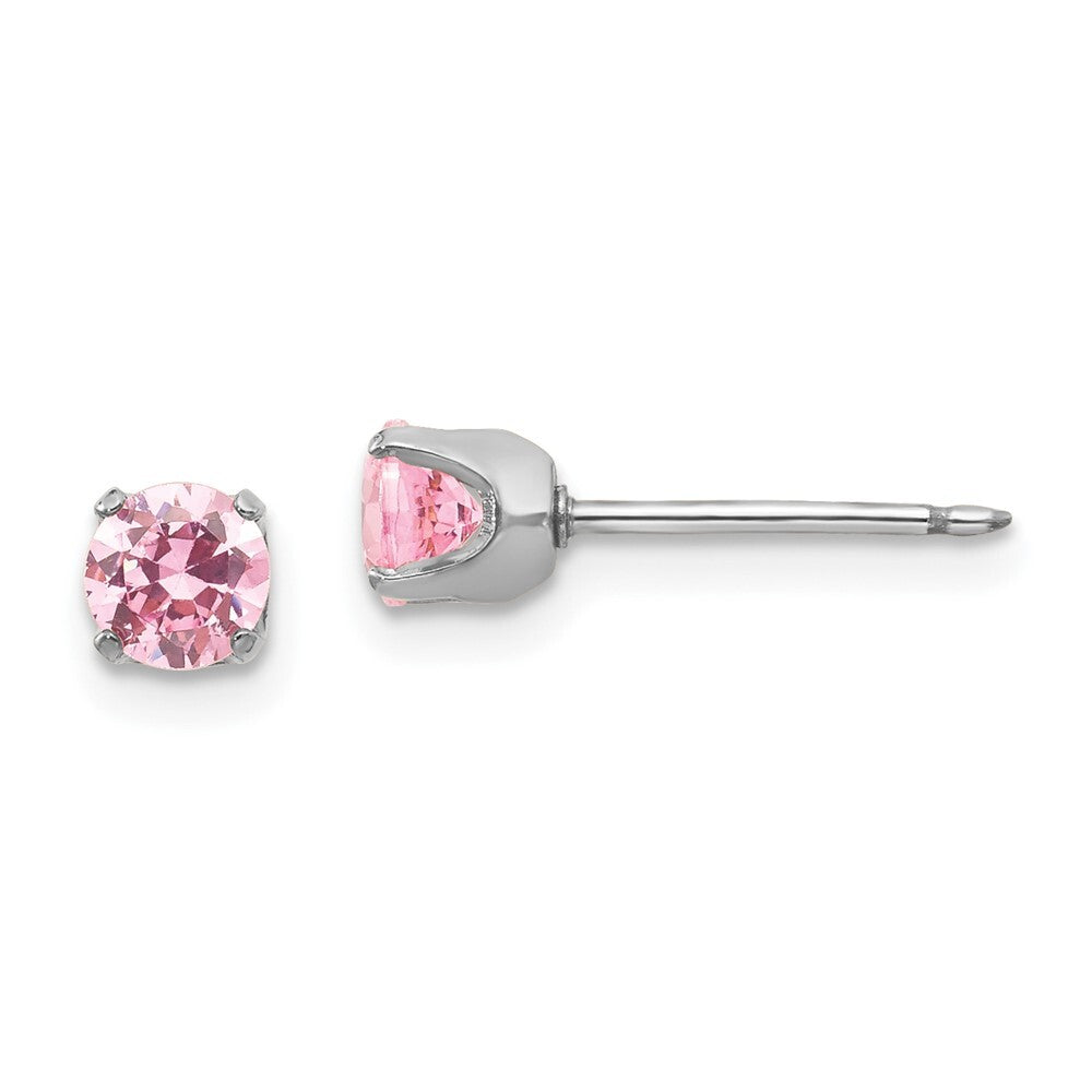 14k White Gold 5mm Pink Cubic Zirconia Stud Earrings