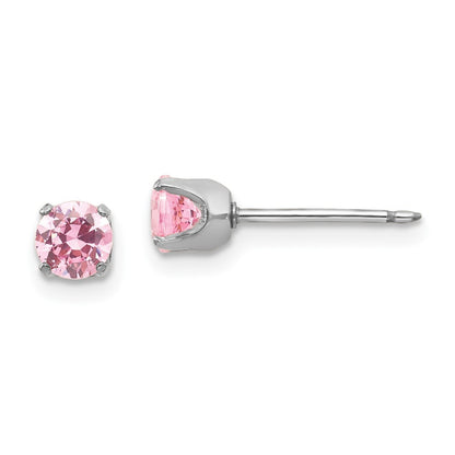 14k White Gold 5mm Pink Cubic Zirconia Stud Earrings