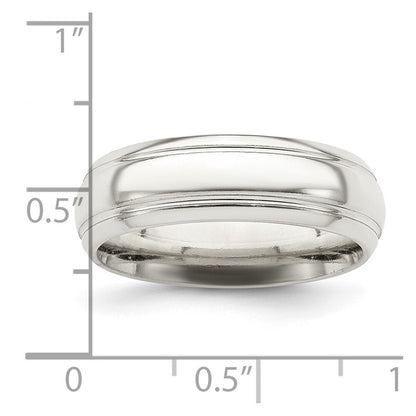 Sterling Silver 6mm Polished Domed with Grooved Beveled Edge Fancy Band Size 10
