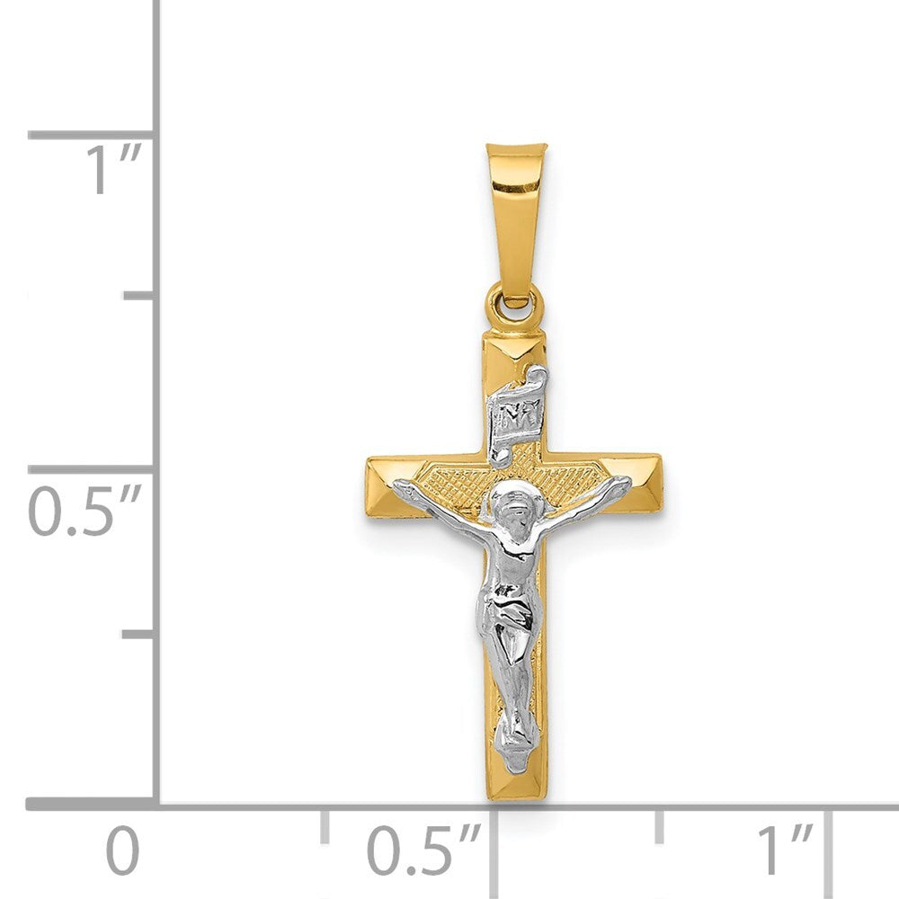 14k Two-tone Gold INRI Hollow Crucifix Pendant for Women