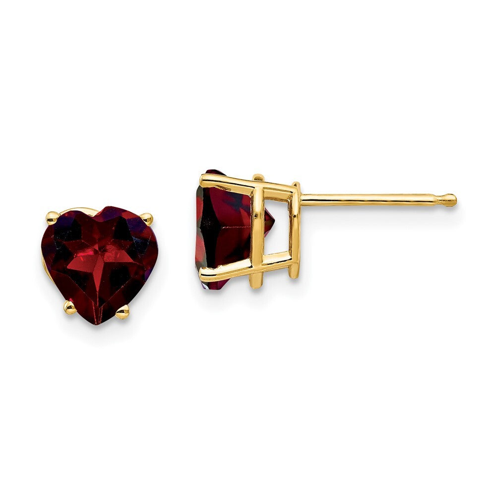 14k Yellow Gold 7mm Heart Garnet Stud Earrings Gift for Women