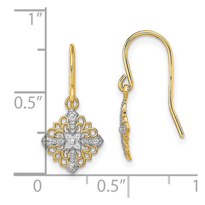 14k Yellow Gold Rhodium Fancy Filigree Dangle Wire Earrings Gift for Women
