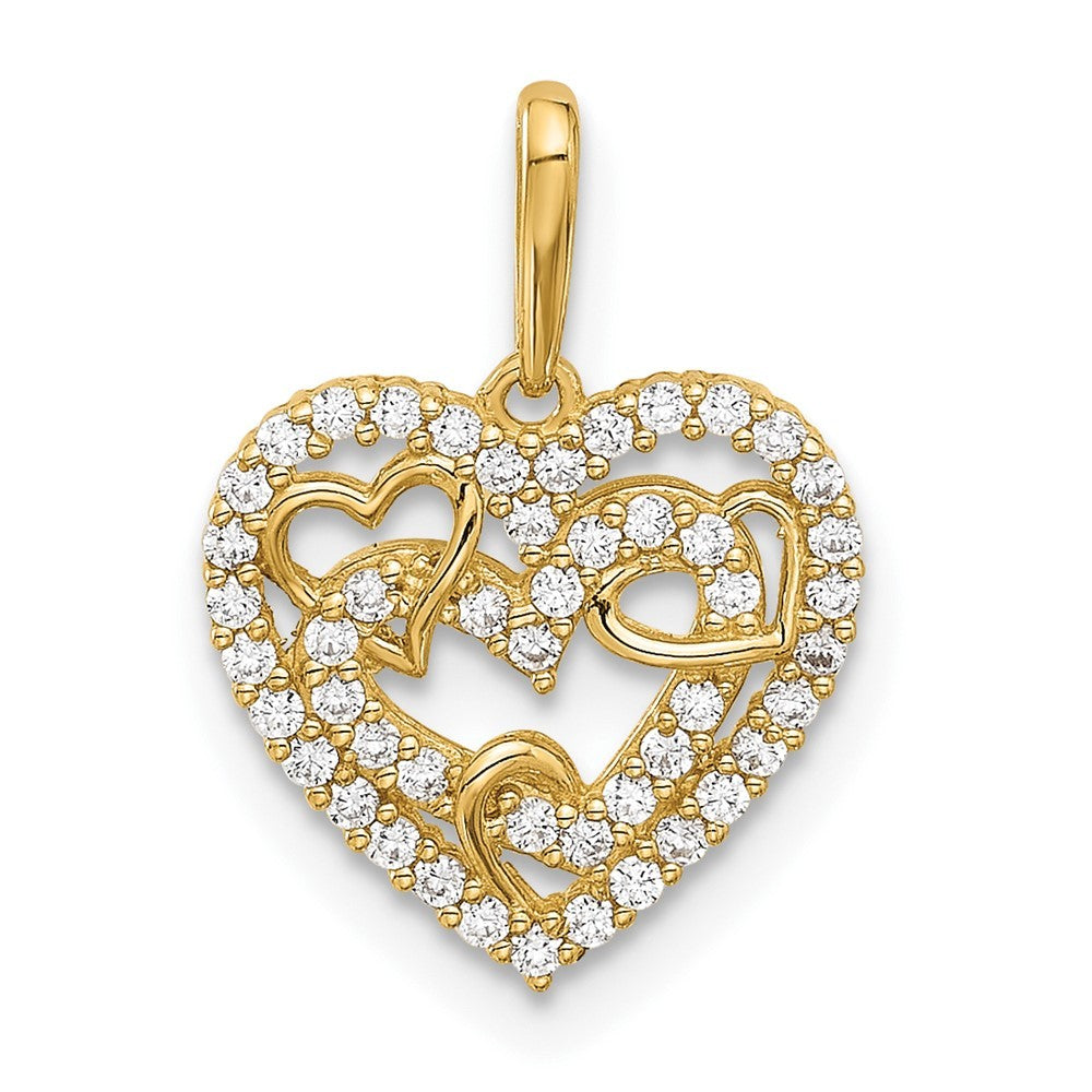 14k Yellow Gold Polished CZ Heart in Heart Pendant