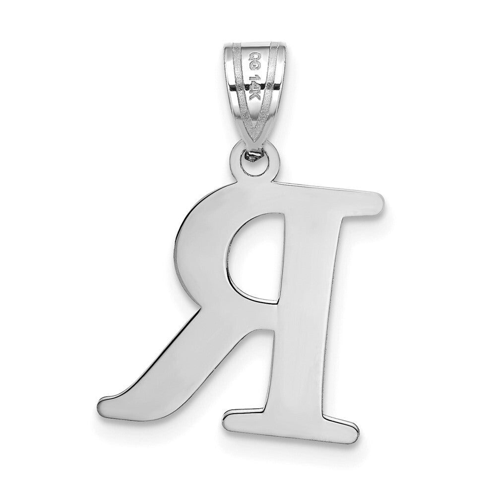 14k White Gold Polished Etched Letter R Initial Pendant for Women
