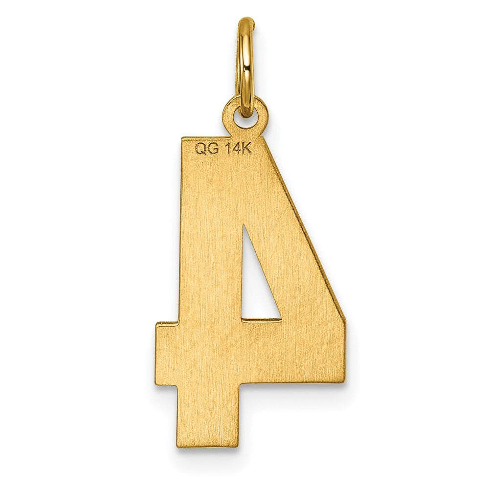 14k Yellow Gold Large Brushed Diamond-cut Number 4 Charm Pendant for Women