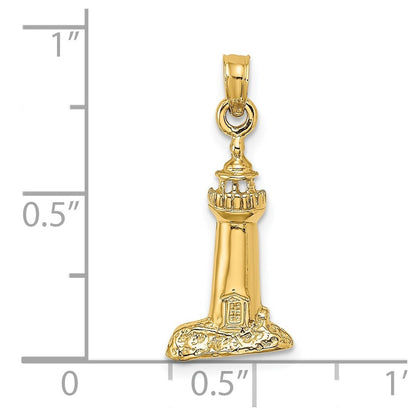 14k Yellow Gold 2-D Polished and Textured Lighthouse Charm Pendant for Women