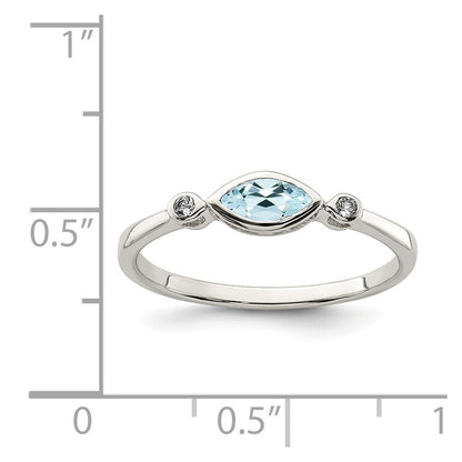 Sterling Silver Rhodium-plated Polished Aquamarine/White Topaz Ring Size 7