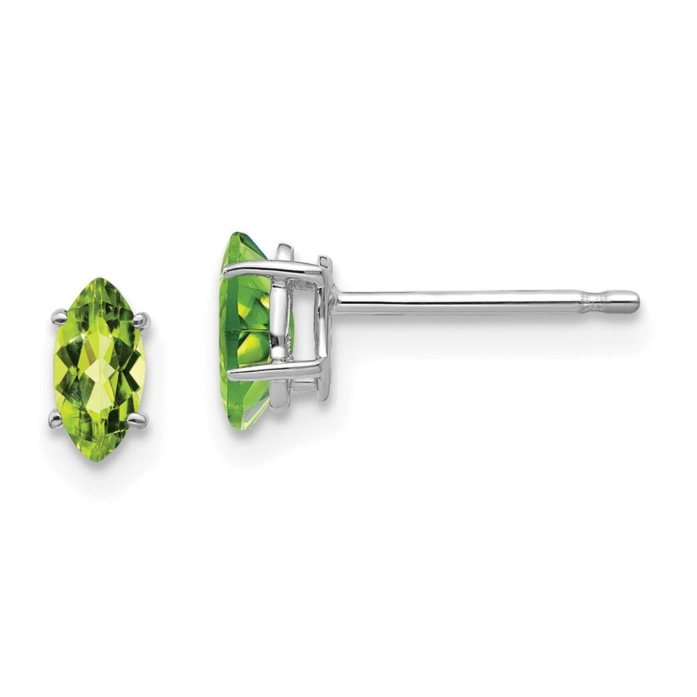 14k White Gold 6x3mm Marquise Peridot earring Gift for Women