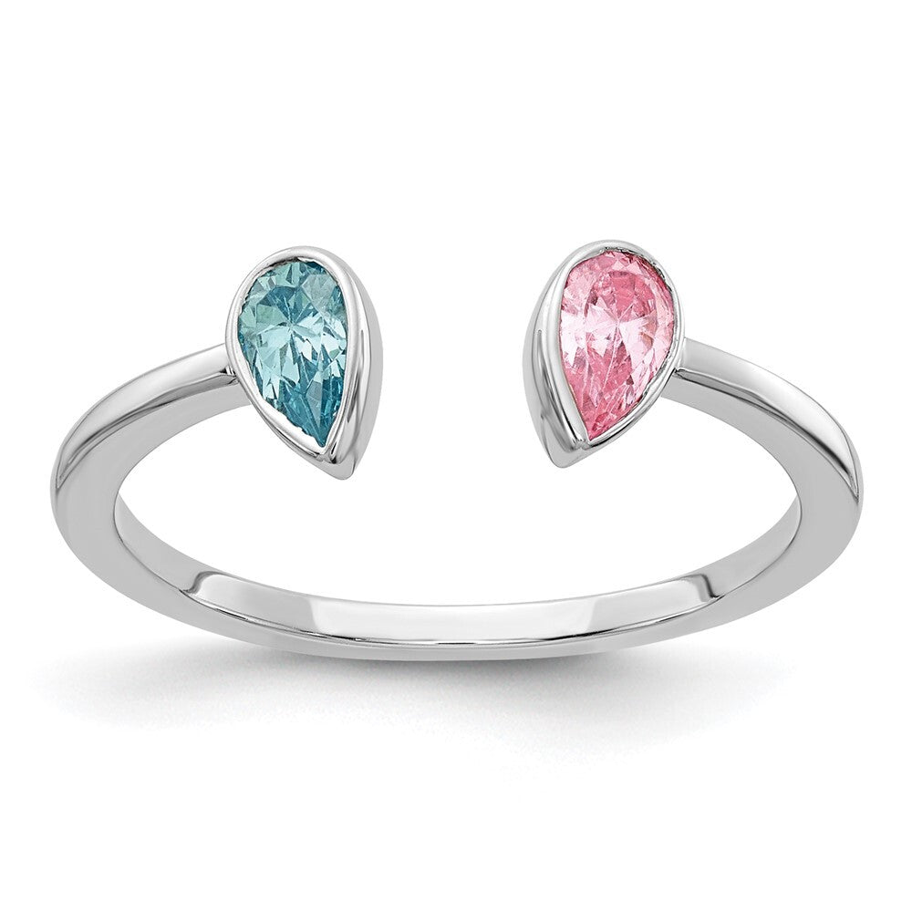 14k White Gold Pear Blue Topaz and Pink Tourmaline Ring Size 7