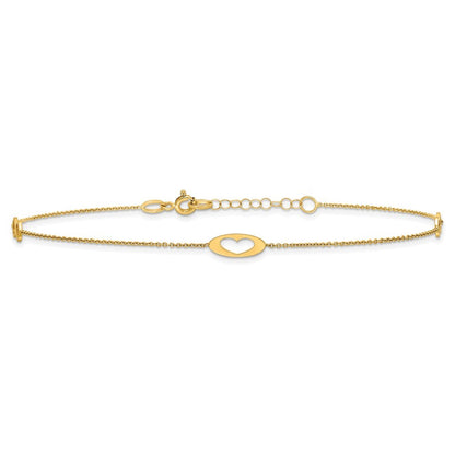14k Yellow Gold  Infinity and Heart 9" Anklet with 1" Extender 10" Anklet