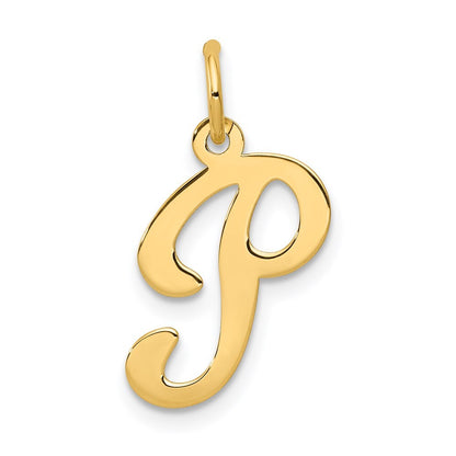 14k Yellow Gold Script Letter P Initial Charm Pendant for Women