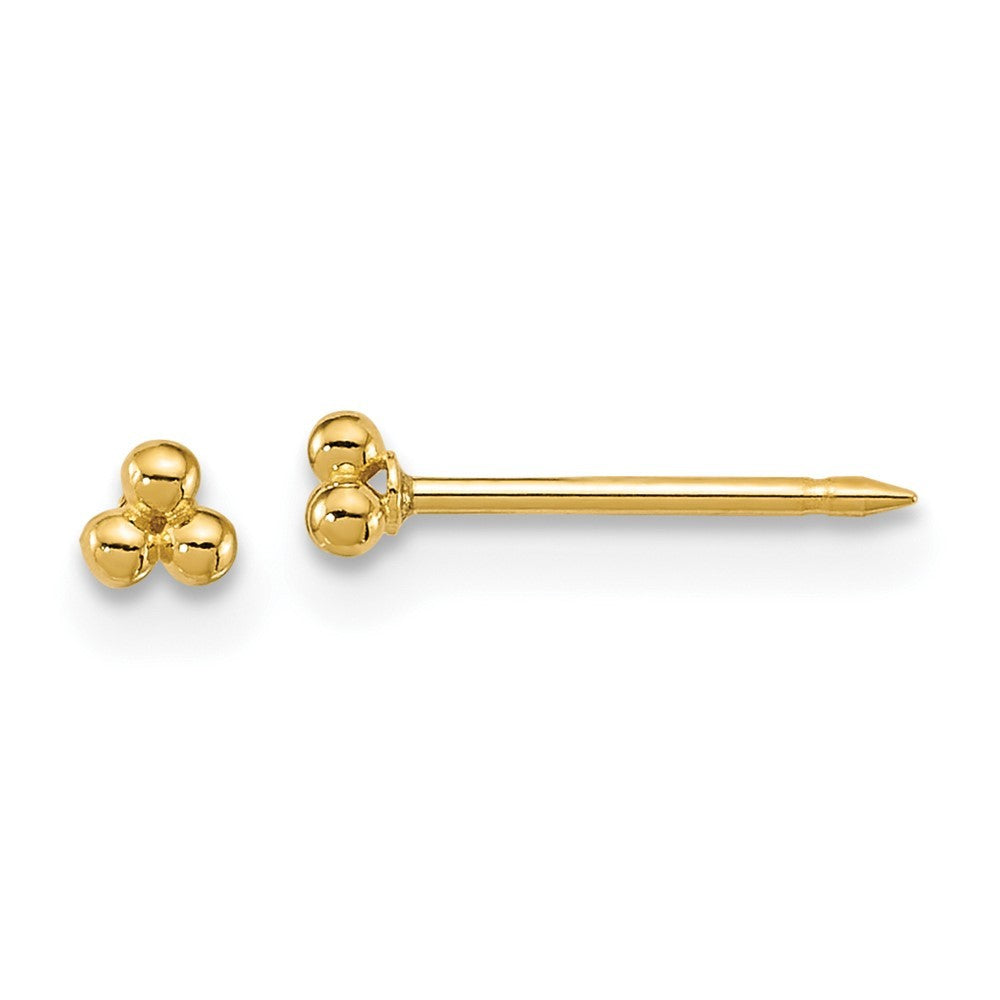 14k Yellow Gold Polished 3mm Triple Ball Post Piercing Earrings