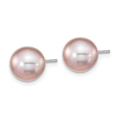 Sterling Silver 9-10mm Purple Round Freshwater Cultured Pearl Earring