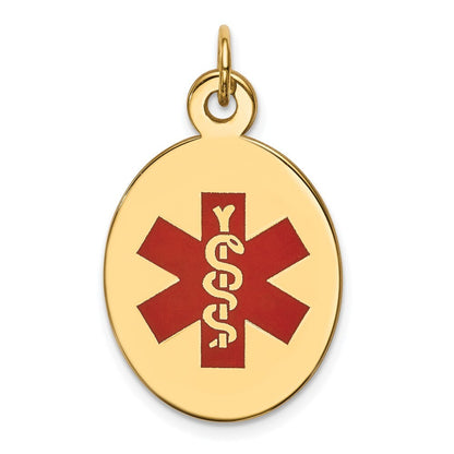 14k Yellow Gold Red Enamel Medical Jewelry Pendant for Women